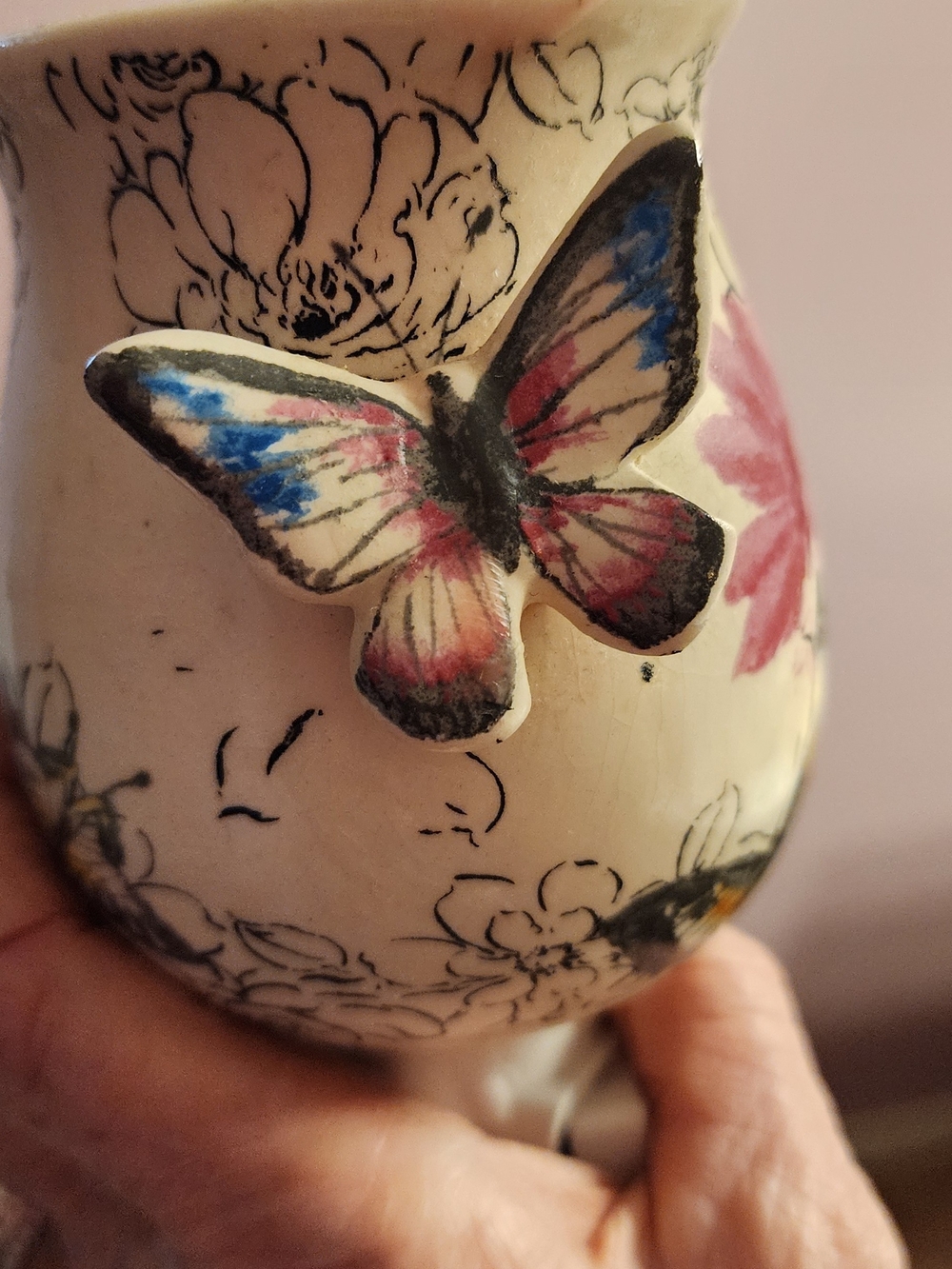 Hand-Painted Butterfly Ceramic Vase - Multicolor